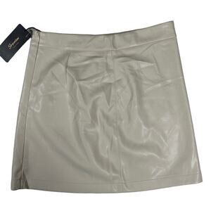 Shinestar Women’s Vegan Faux Leather Mini Skirt M Beige High Waist NWT